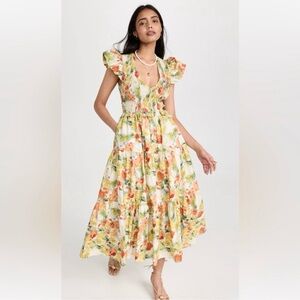 o.p.t Tuckernuck Phoebe Dress Smocked Tiered Colorful Floral Maxi Size S Ruffle